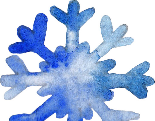蓝色手绘水彩雪花矢量素材