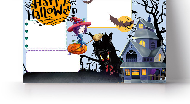 简约黑HAPPY HALLOWEEN万圣节手抄报WORD模板
