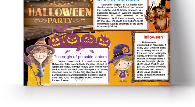 简约黄HALLOWEEN PARTY万圣节手抄报WORD模板