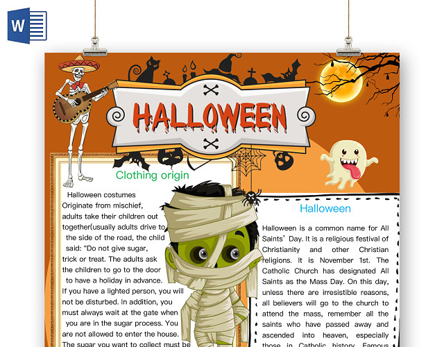 简约可爱HALLOWEEN万圣节手抄报WORD模板
