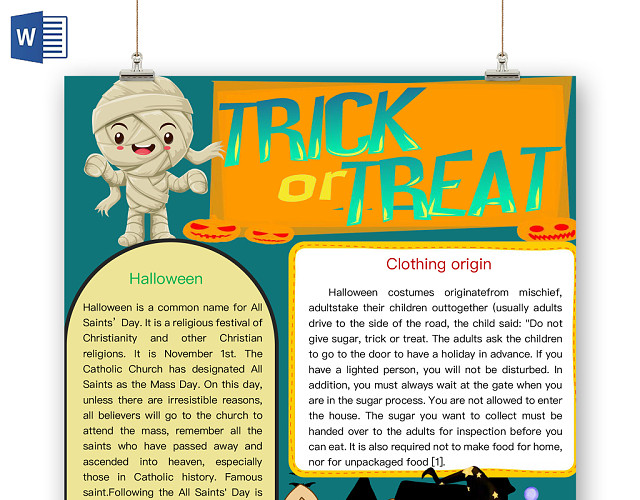 简约可爱TRICKORTREAT万圣节手抄报WORD模板