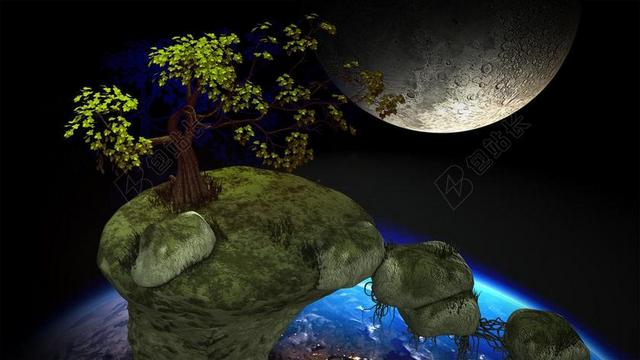 灰色图案幻想月球和太空树木背景图片