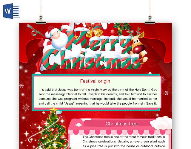 简约可爱MERRYCHRISTMAS圣诞节小报WORD模板