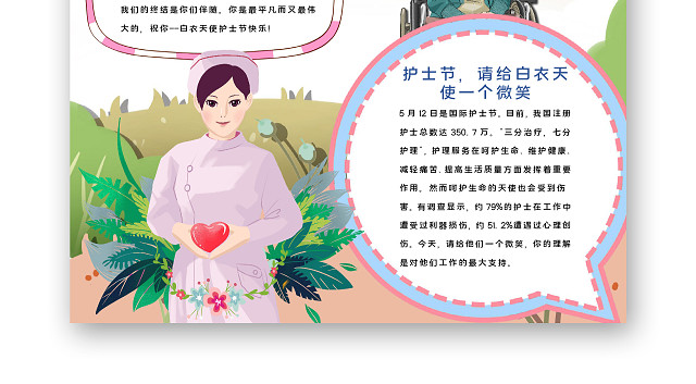 绿色卡通风512国际护士节白衣天使南丁格尔小报