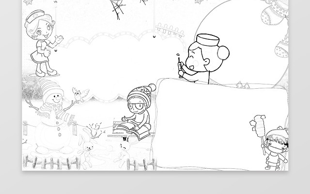 冬天雪地雪人卡通插画冬季健康小报WORD小报手抄报