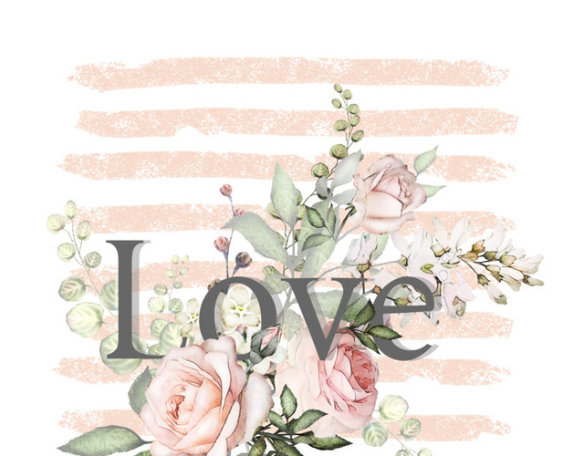 条纹LOVE花朵装饰矢量图素材