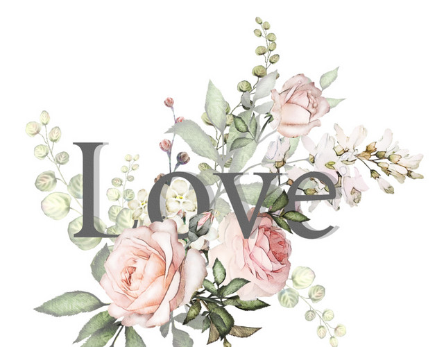 LOVE花朵装饰矢量图素材