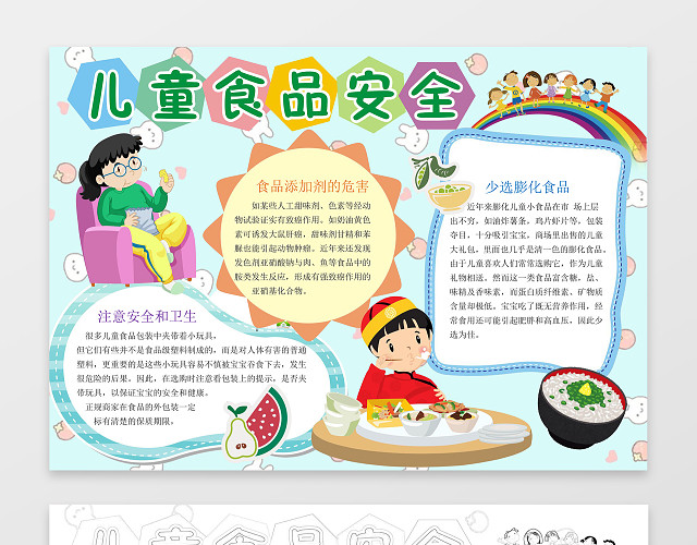 绿色背景小报边框花边儿童食品安全小报手抄报