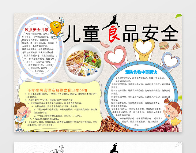 小报边框花边儿童食品安全小报卡通插画安全手抄报