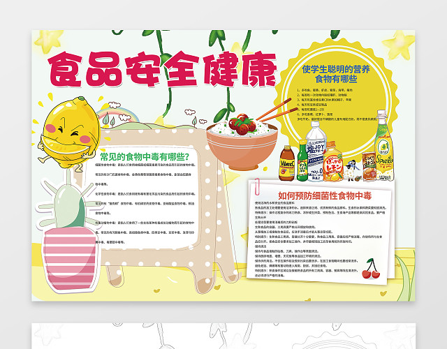 可爱卡通柠檬手绘小报边框食品安全小报健康小报