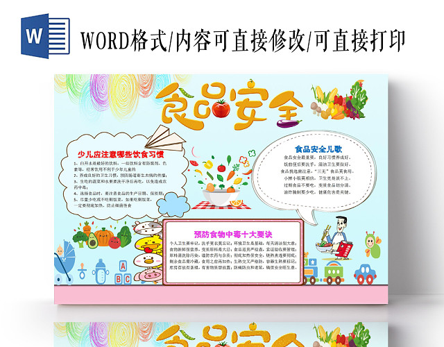 清新卡通关注食品安全宣传WORD模板