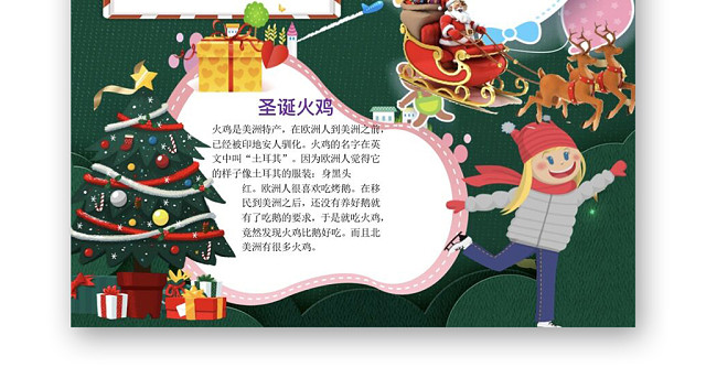 卡通竖版圣诞节礼物小报手抄报WORD模板