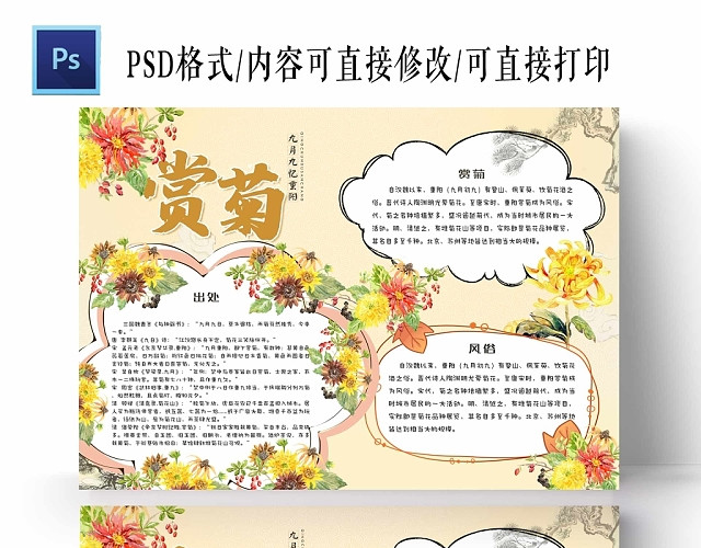 黄色背景赏菊手抄报