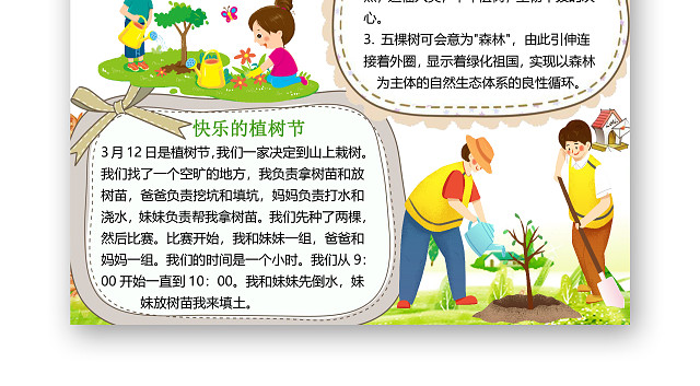 绿色可爱卡通竖版312植树节小报手抄报WORD模板312植树节WORD小报手抄报
