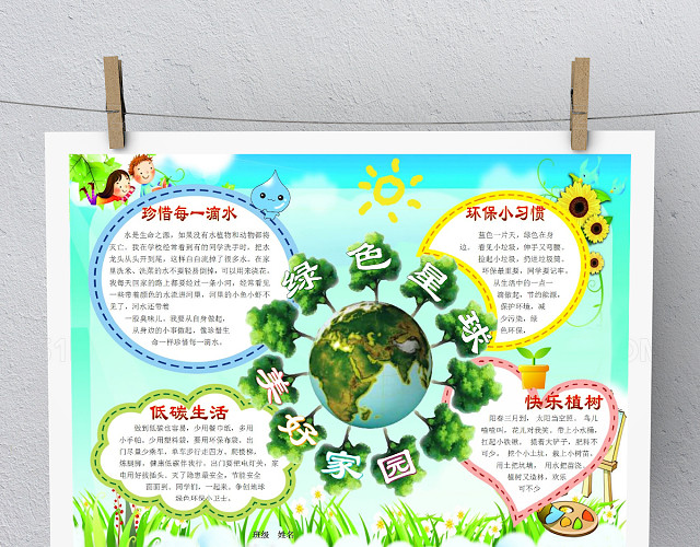 创意卡通绿色星球环保手抄报