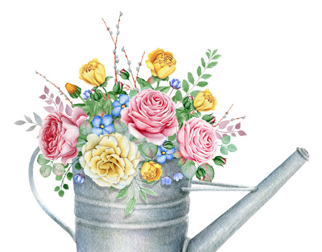 灰色水壶花朵素材