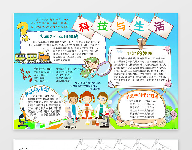 卡通线稿手绘科技与生活科学小报科技手抄报