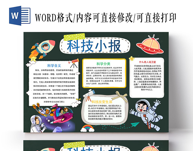 墨绿质感科技小报手抄报WORD模板