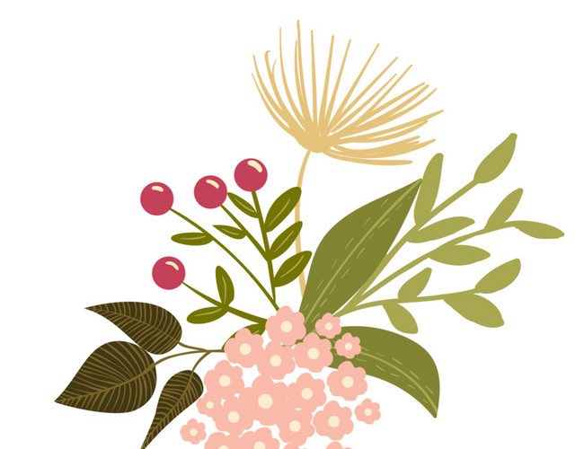 粉色小花叶子素材