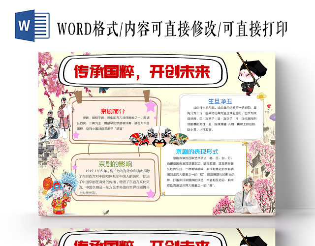 黄色传统文化传承国粹开创未来小报WORD手抄报模板