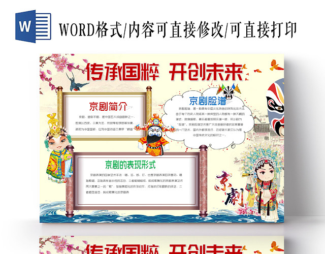 黄色传统文化传承国粹开创未来小报WORD手抄报模板