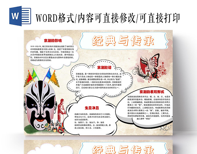 花边卡通风格传统文化手抄报WORD模板