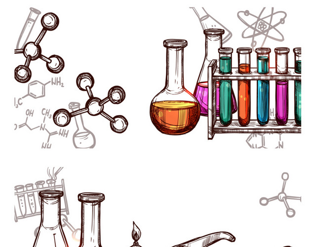 手绘彩色化学器皿矢量元素