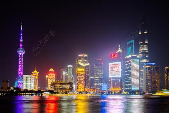 上海中国城市财经陆家嘴外滩大都市繁华夜景背景图片