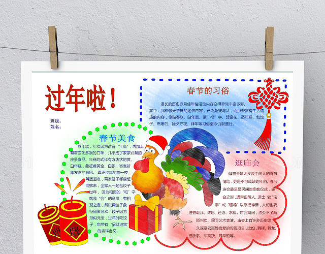 卡通简笔画过年啦春节手抄报