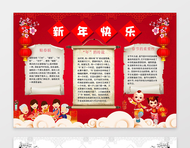 新年快乐红色喜庆猪年春节新春小报手抄报电子小报