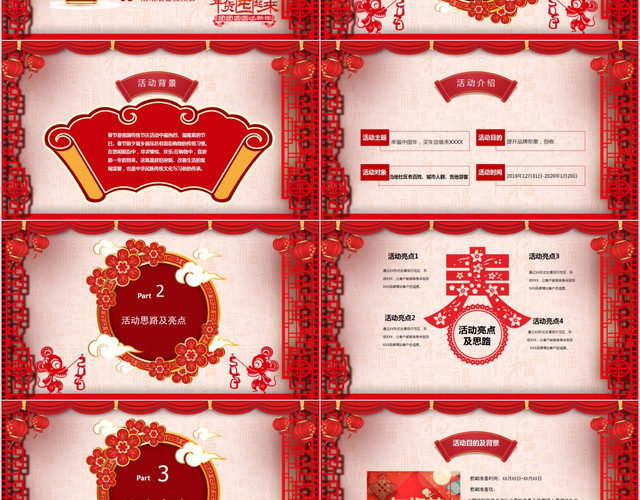 红色喜庆幸福中国年年货节PPT动态模板