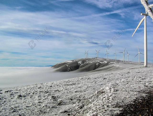 风电场 涡轮 雪 能源 权力 天空 冷 冬天 可再生