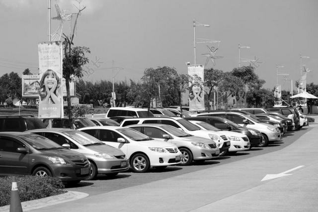 停车场 公园 停车 汽车 黑色白色 自动 车辆 服务 车轮