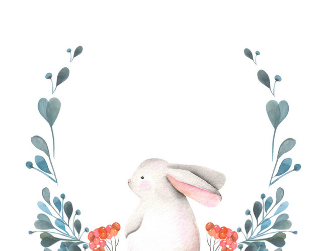 卡通手绘兔子花环水彩插画素材