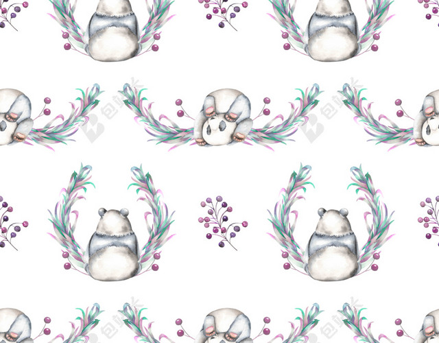 卡通手绘熊猫水彩背景插画素材