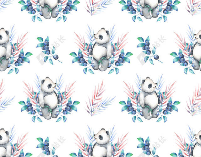 手绘水彩插画熊猫背景素材