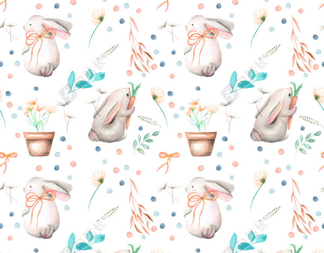 手绘水彩插画兔子背景素材