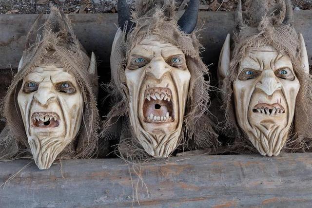 KRAMPUS 海关 奥地利 掩码 魔鬼 木制面具 邪恶
