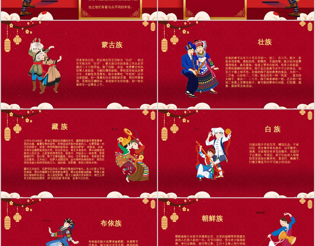 红色新年少数民族春节习俗通用PPT模板