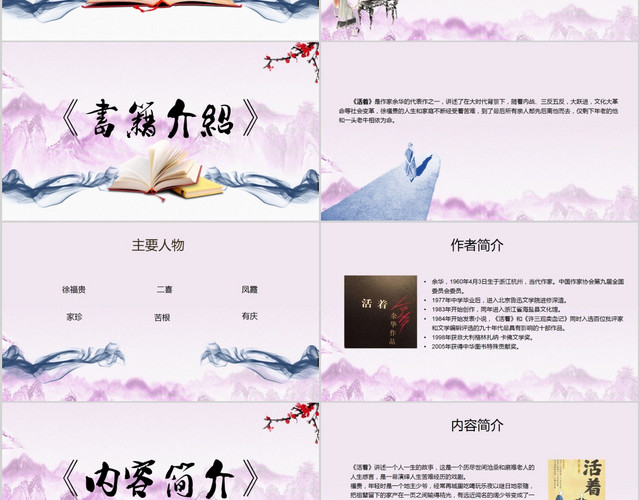 水墨中国风读书分享活着PPT模板