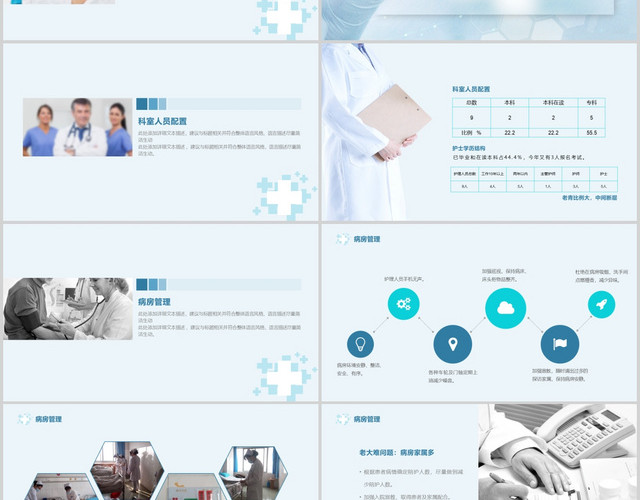 灰蓝创新简约清新优质护理服务工作汇报动态PPT模板