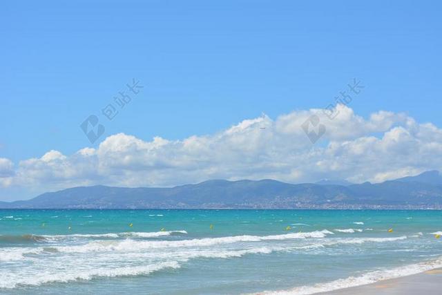 海 海滩 水 夏季 太阳 蓝色 绿松石 云 马洛卡 西班牙