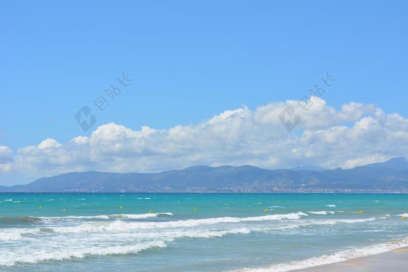 海 海滩 水 夏季 太阳 蓝色 绿松石 云 马洛卡 西班牙