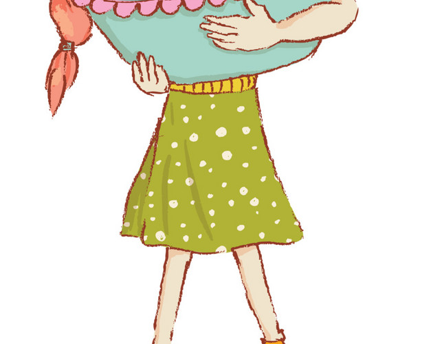 卡通抱鸭子的小女孩