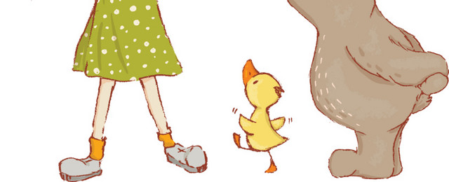 卡通小女孩 小熊 和小黄鸭