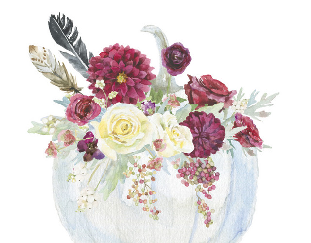 花朵花盆水彩插画素材