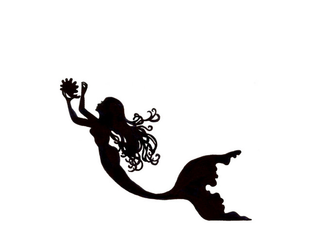 黑色剪影海洋生物美人鱼