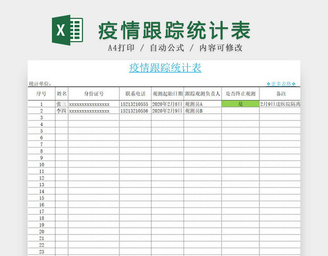 黑白简约正式疫情防控疫情跟踪统计表EXCEL模板