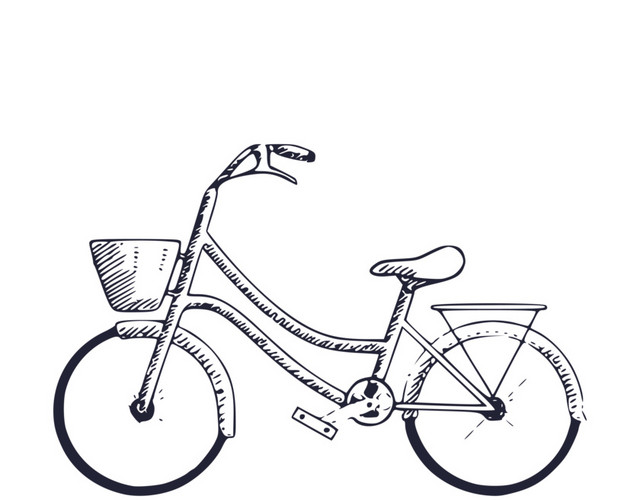 黑色卡通涂鸦自行车简笔画