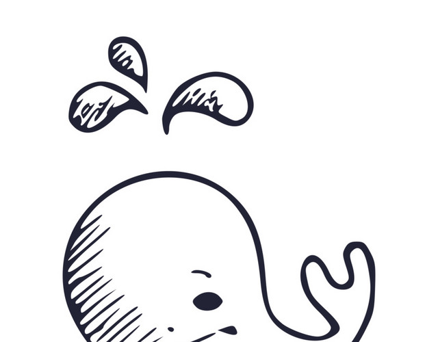 黑色卡通涂鸦鲸鱼简笔画